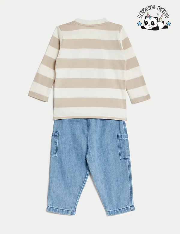 LEZONKIDS - ODM Customized Autumn Kids Sets Organic Cotton Denim Pant Casual Kids Clothing Sets for Boys